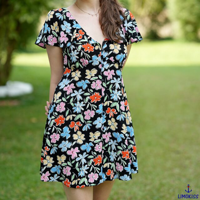 Printed Button Down Mini Dress