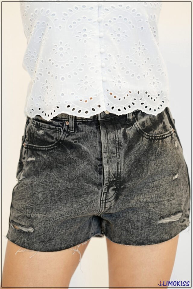 Black Distressed Denim Shorts - 5658