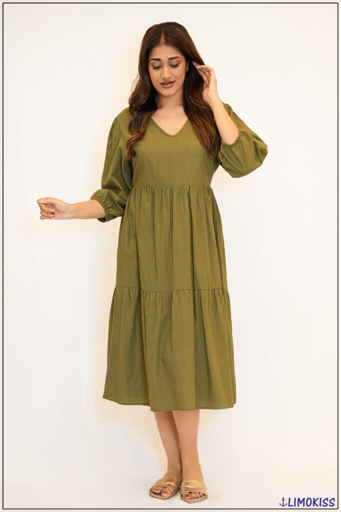 Tiered Sleeve Midi Dress - 5754