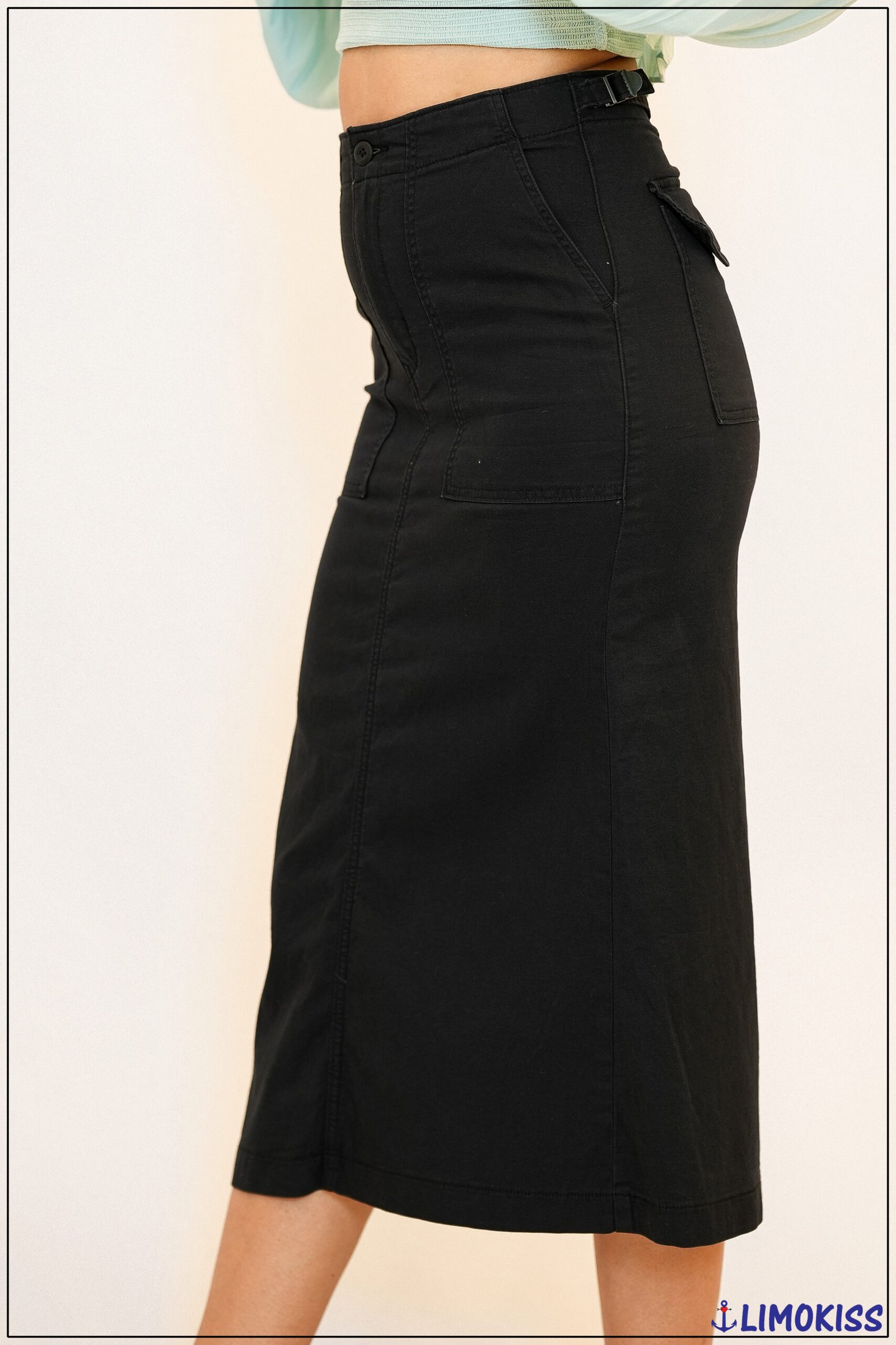 Black High-Waist Midi Skirt - 5557