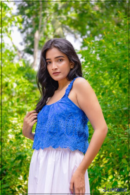 Embroidered Ruffle Strap Top