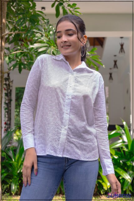 Eyelet Cotton Button‑Down Shirt - 6634