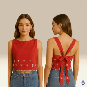 Scallop Hem Floral Tie-Back Top