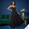 Black Cotton Eyelet Tiered Maxi Dress | Premium Fashion Sri Lanka | Limokiss