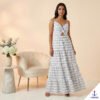 Off Shoulder Eyelet Maxi Dress |Blue & White Cotton Fashion | Limokiss
