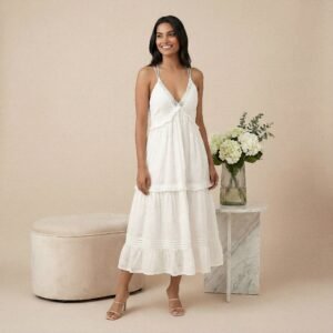 Cutlone Skinny Frock - White Three-Quarter Dress | Limokiss Sri Lanka